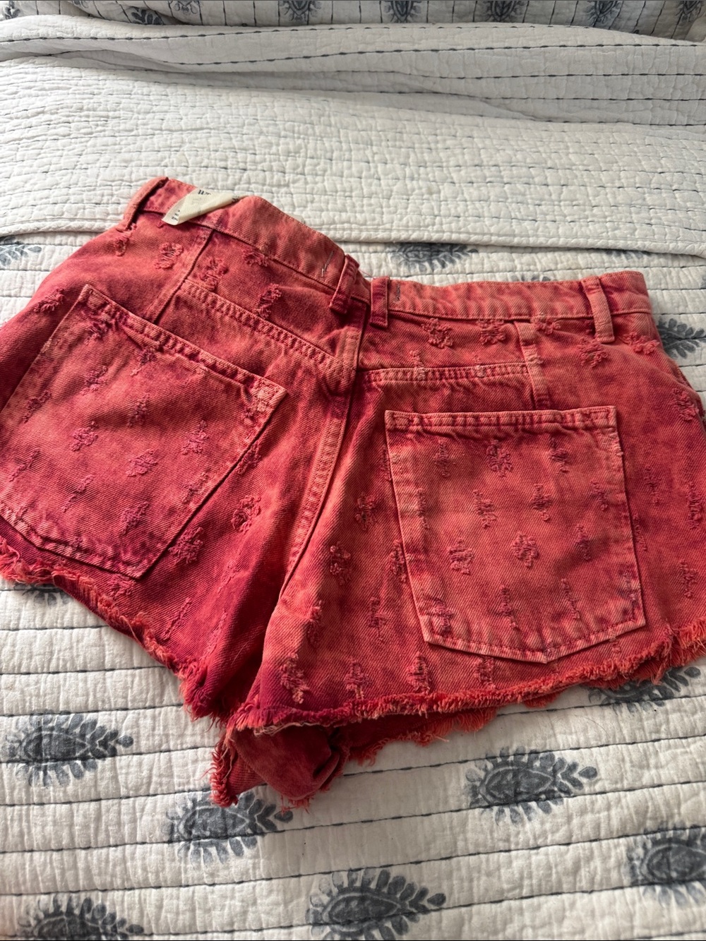 Nordstrom We the Free  Red Distressed Embroidered Denim Shorts - Picture 5 of 5